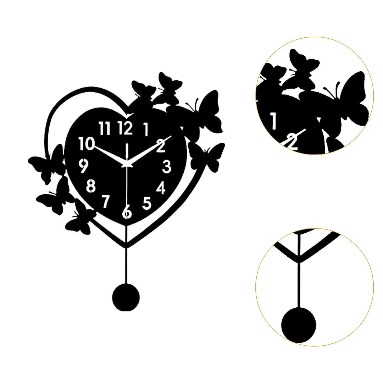 Reloj de pared acrílico silencioso moderno decoración corazón mariposa - imagen 5