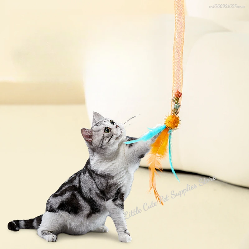 Juguete para Gato, tubo de cuerda con resorte de plumas, juguete elástico para gatos, juguetes interactivos de plumas para rascar, juguetes para mascotas - imagen 2