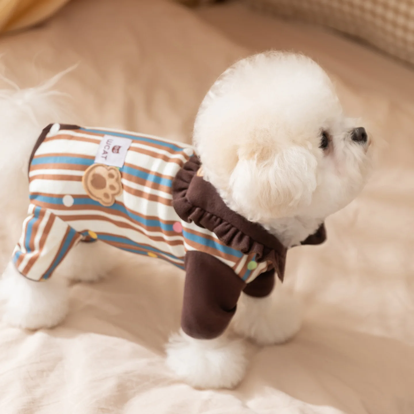 Otoño e Invierno, pantalones cálidos a rayas para mascotas, mono a rayas de oso, abrigo para mascotas, ropa para cachorros, pijamas para perros pequeños - imagen 4