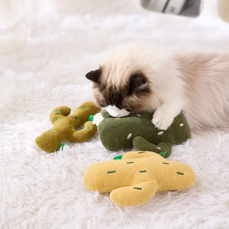 Juguetes de peluche con forma de Cactus para gatos, suministros de juego interactivos para interiores para mascotas, juguete de dientes resistente al masticable de lana para cachorros y gatitos para el hogar - imagen 5