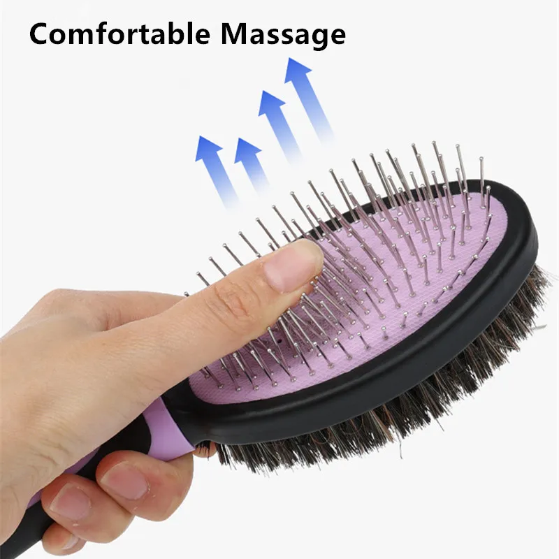 Cepillo de masaje para perros y gatos, peines de doble cara para aseo de perros, peines de acero inoxidable para quitar el pelo de mascotas, productos de limpieza para mascotas - imagen 2