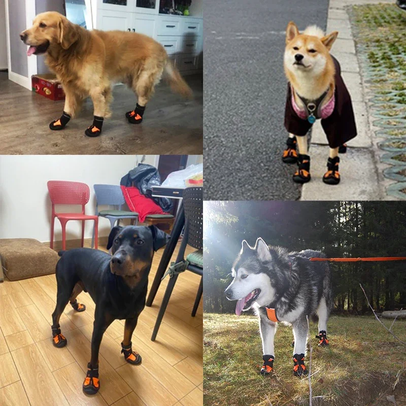 Winhyepet-zapatos para perros, botas cálidas, impermeables, antideslizantes, protectores de pies, ropa para mascotas, suela de goma, zapato de nieve para caminar y viajar - imagen 5