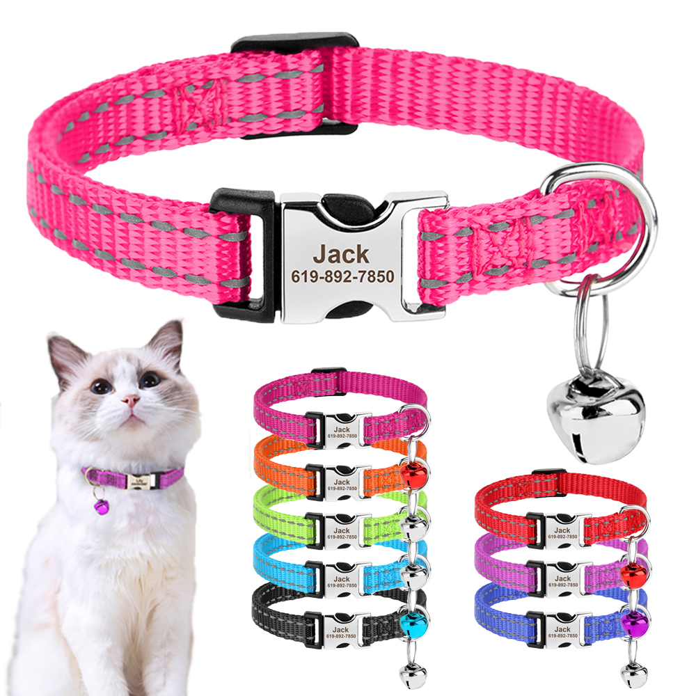 collar gato personalizado collares reflectantes nailon identificación perros gatos grabado sin campana gatos perros pequeños chihuahua 10 colores