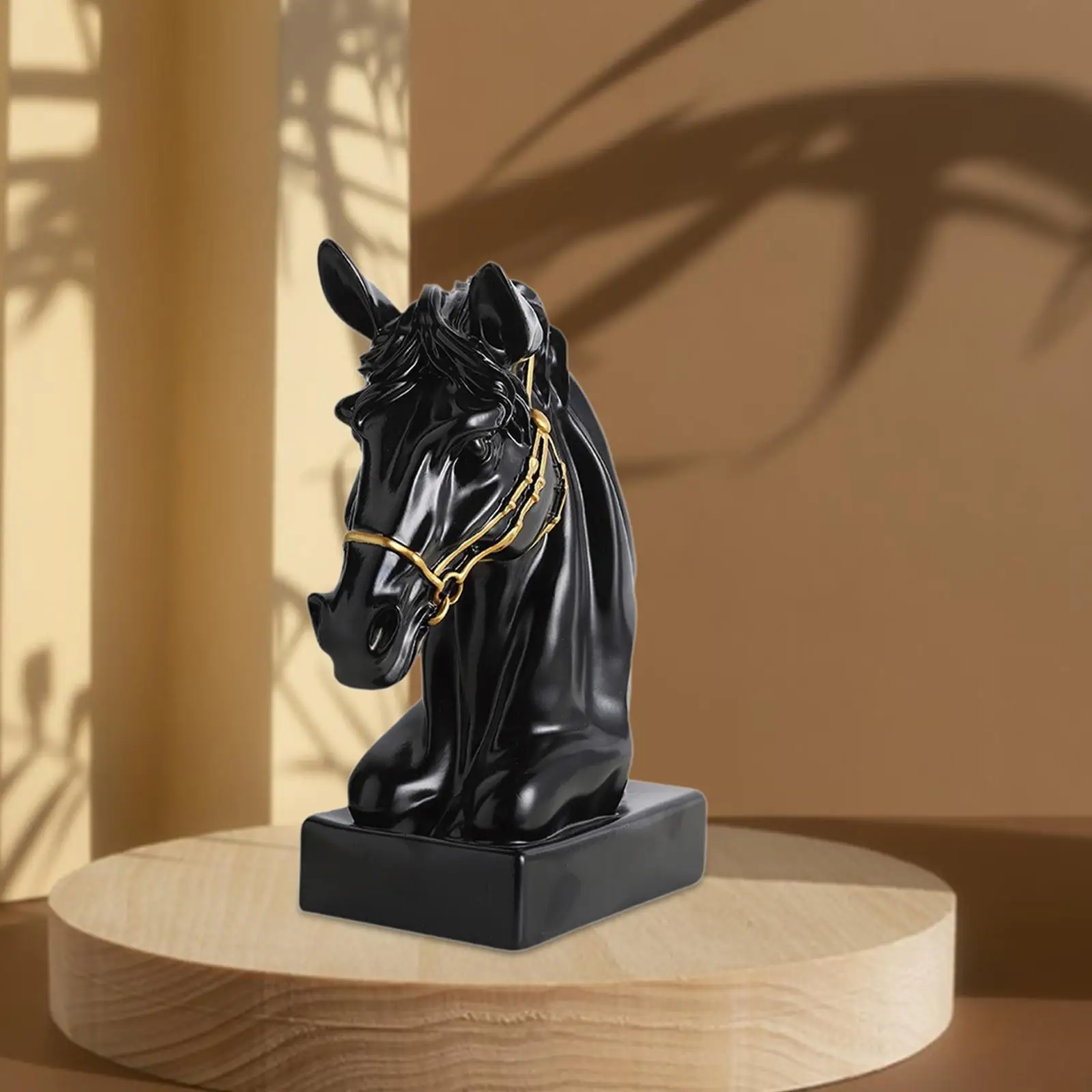Estatuilla de arte de caballo, escultura abstracta de vinilo negro, decoración elegante de habitación para estante y mesa del hogar