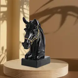 Estatuilla de arte de caballo, escultura abstracta de vinilo negro, decoración elegante de habitación para estante y mesa del hogar