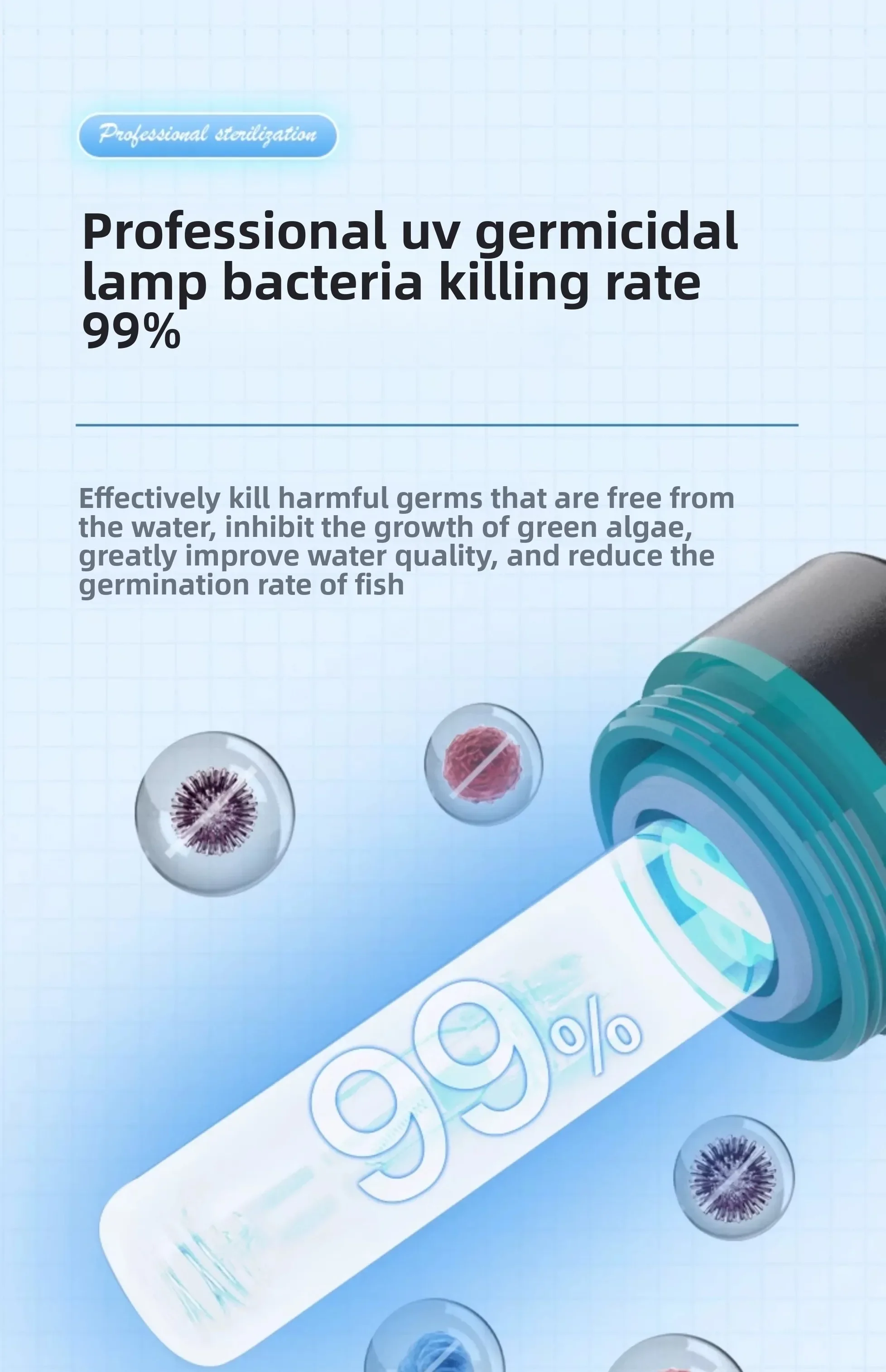 Nueva lámpara de esterilización especial para pecera, lámpara de desinfección ultravioleta UV de sobrecorriente pequeña, tanque de mar impermeable para tanque de ≤ 60CM - imagen 5