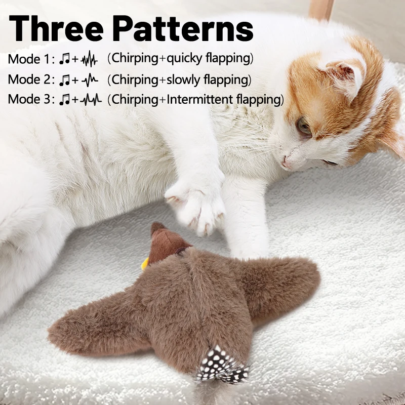 Juguetes interactivos para gatos, pájaro batido recargable (sin volar) con hierba gatera para gatos de interior, juguetes de peluche activados por tacto, 1 ud. - imagen 3