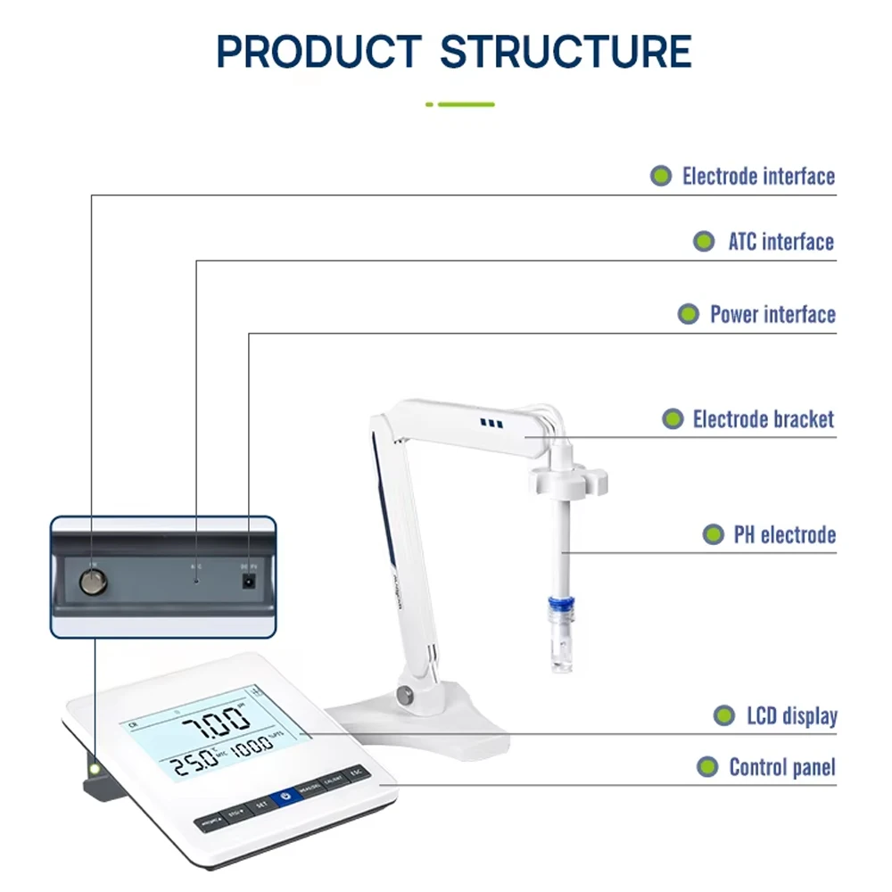 Medidor de PH de sobremesa de laboratorio, probador de PH Digital LCD, medición CR SR, electrodo de PH, Detector de calidad del agua para investigación científica - imagen 3