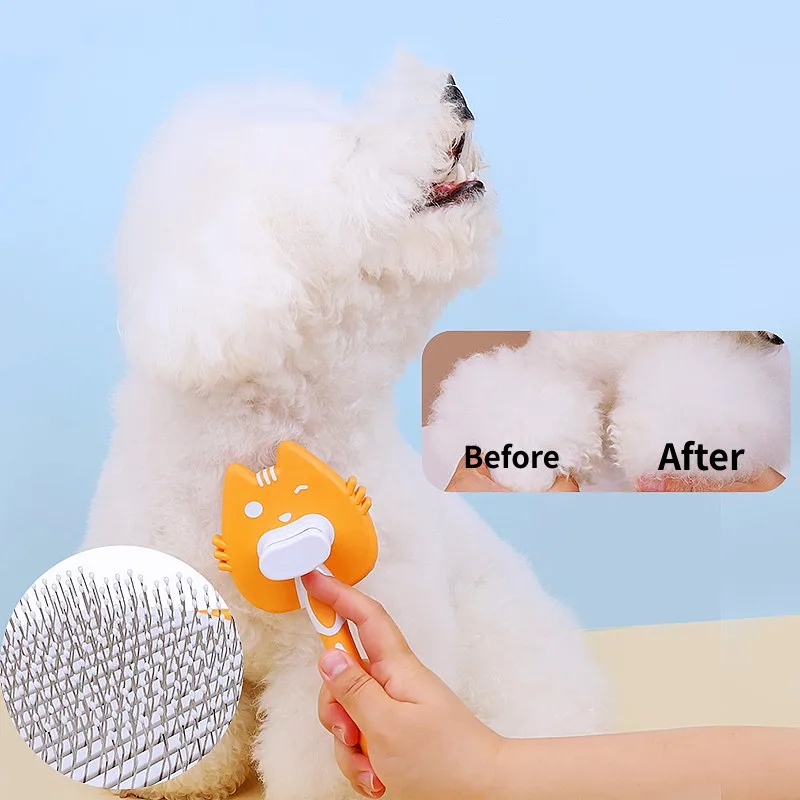 Peine para perros con un botón, removedor de pelo para mascotas, cepillo de masaje para perros, cepillo autolimpiante para gatos, peine para el cuidado de perros, cepillos sin daños, suministros para mascotas - imagen 3