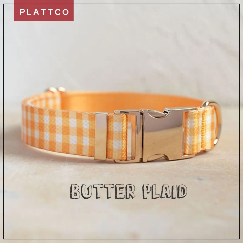 PLATTCO-collar de perro de diseño único, estampado de mantequilla, patrón a cuadros, hebilla de aleación de zinc de color claro de alta calidad, 5 tamaños, PDC307G