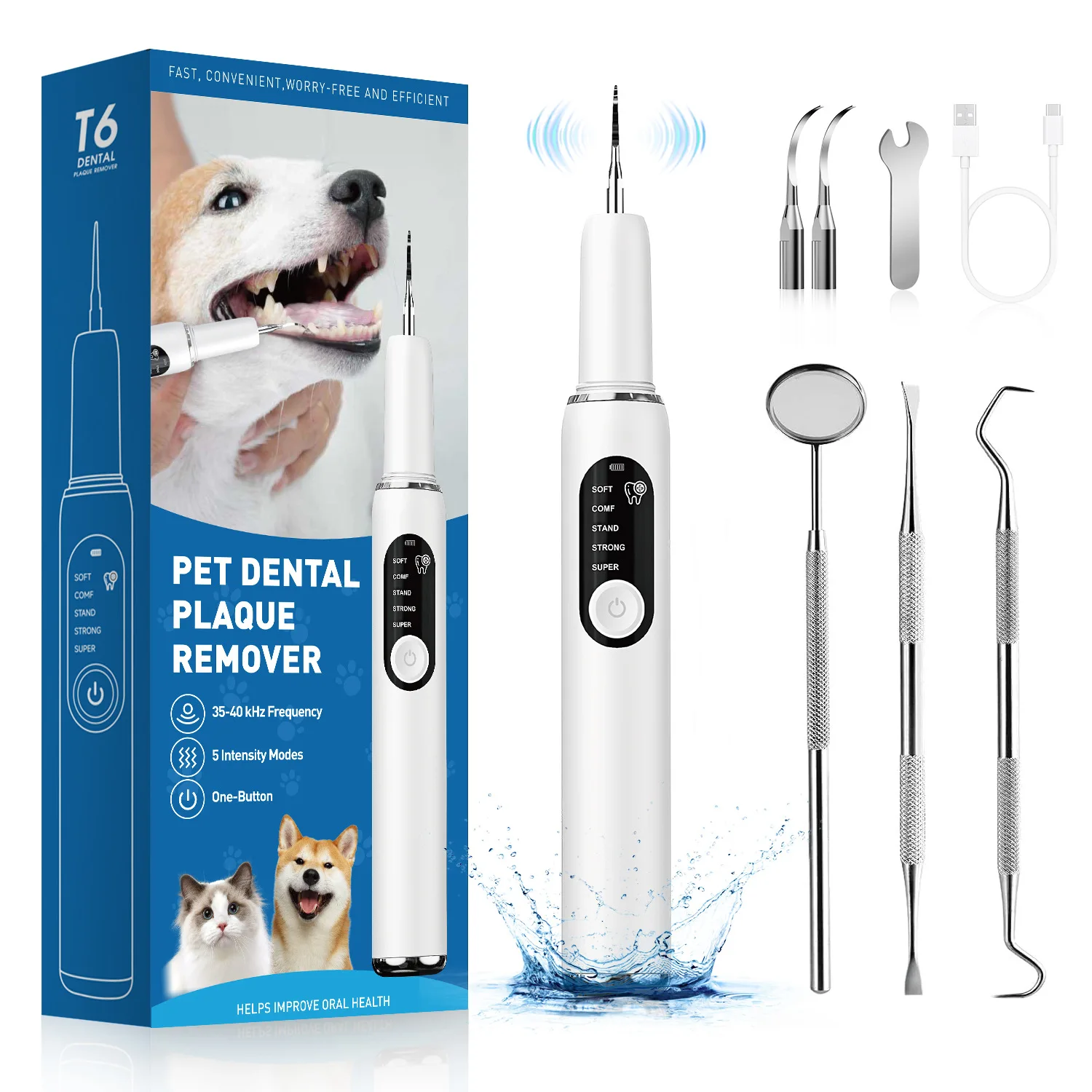 Eliminador de placa y sarro para perros, eliminador de placa para dientes con luz Led, 5 modos ajustables, cepillo de dientes eléctrico, Kit de limpieza de dientes - imagen 5