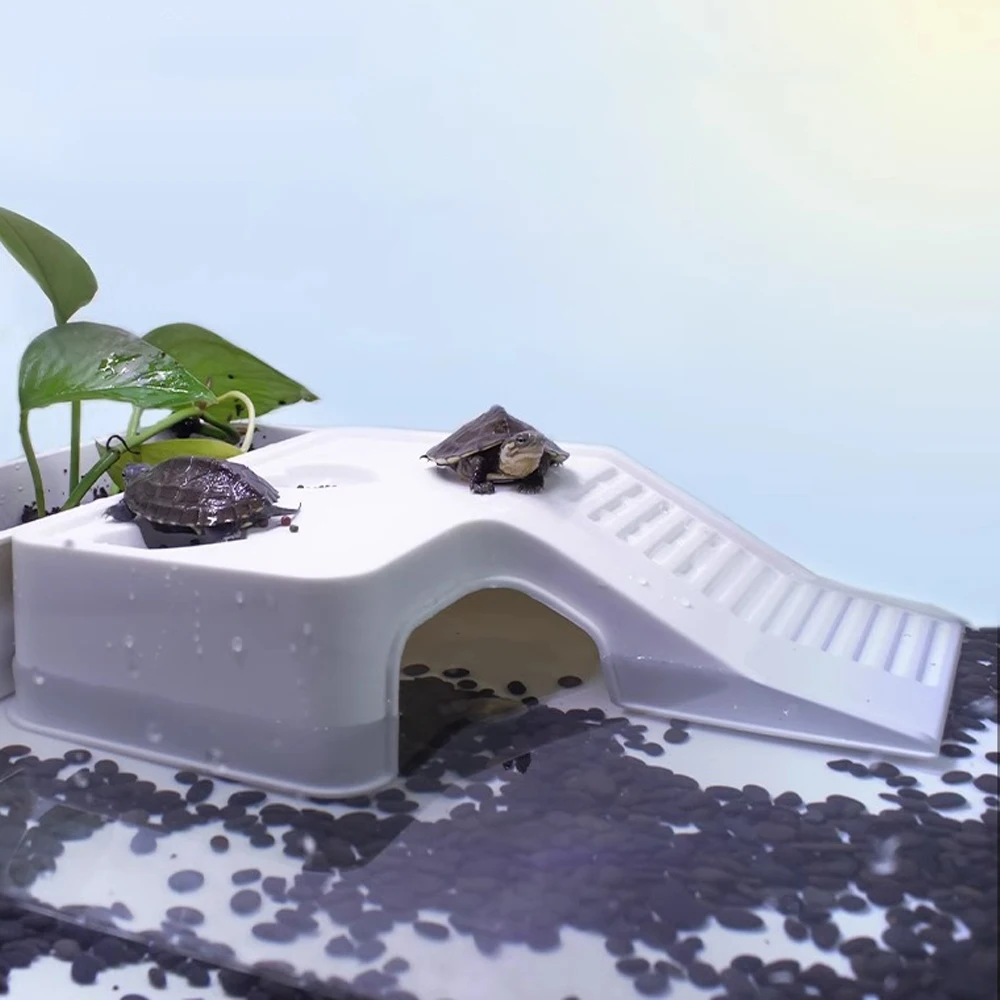 Rampa de escalada de tortugas de plástico con plataforma de secado solar multifuncional, refugio de alimentación y oculto para caja de pecera de mascotas, tortugas, 1 ud. - imagen 3