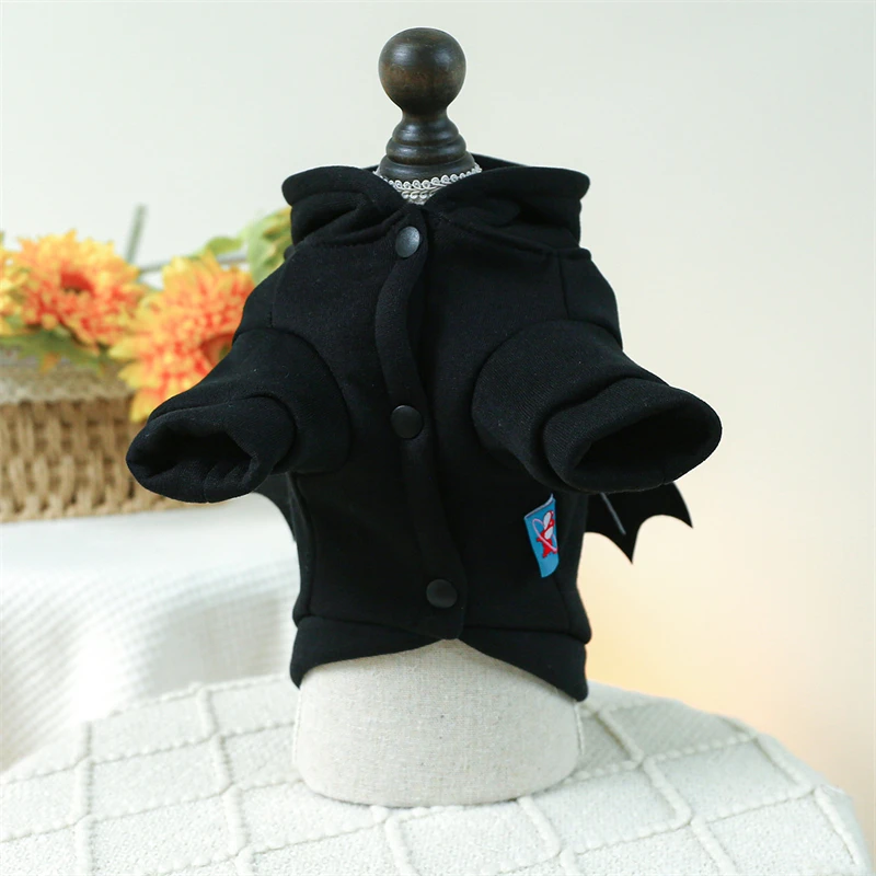 Ropa negra para disfraz de Bulldog Francés, accesorios de Cosplay de ala de murciélago, sudadera de diseñador para Halloween, ropa para gato - imagen 2