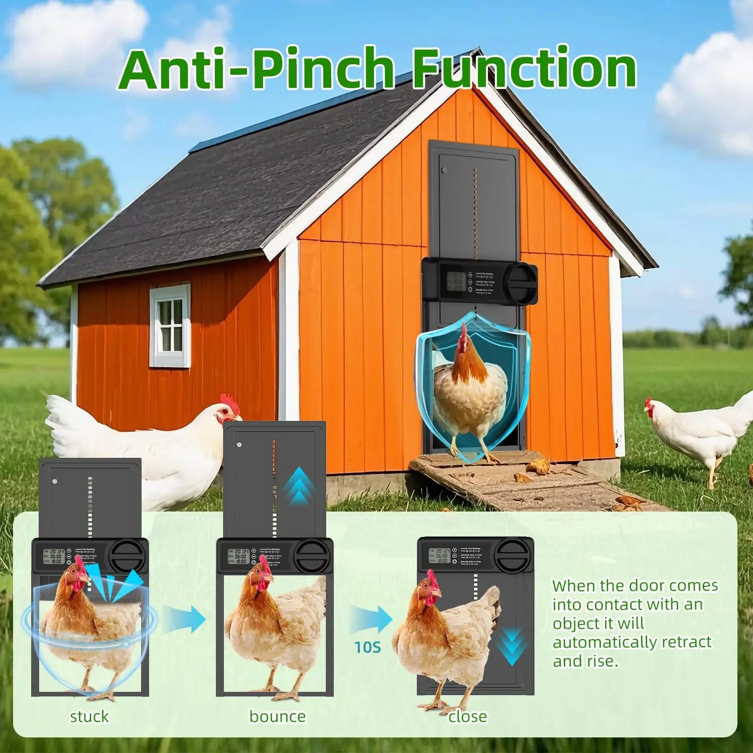 Puerta automatica para gallinero con bateria, temporizador y LCD - imagen 3