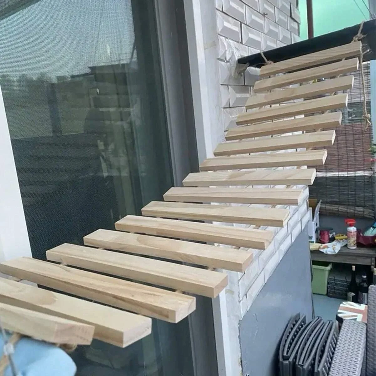 Escalera de escalada para gatos de madera Natural, puente de árbol versátil para jaulas, armarios, Ideal para gatitos juguetones, accesorios para muebles de mascotas - imagen 4