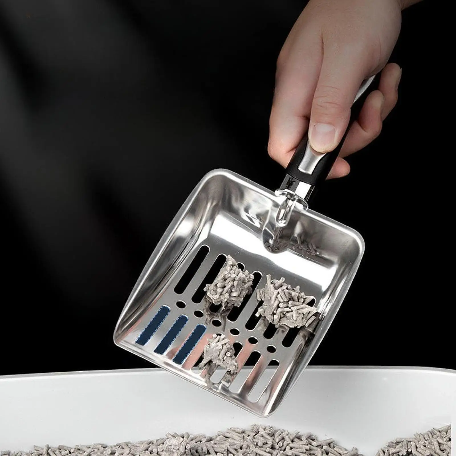 Stainless Steel Litter Scoop Deep Spade Sifter Long Handle Pet Cleaning Tools, Cat Sand Spade Kitty Scooper for Kittens