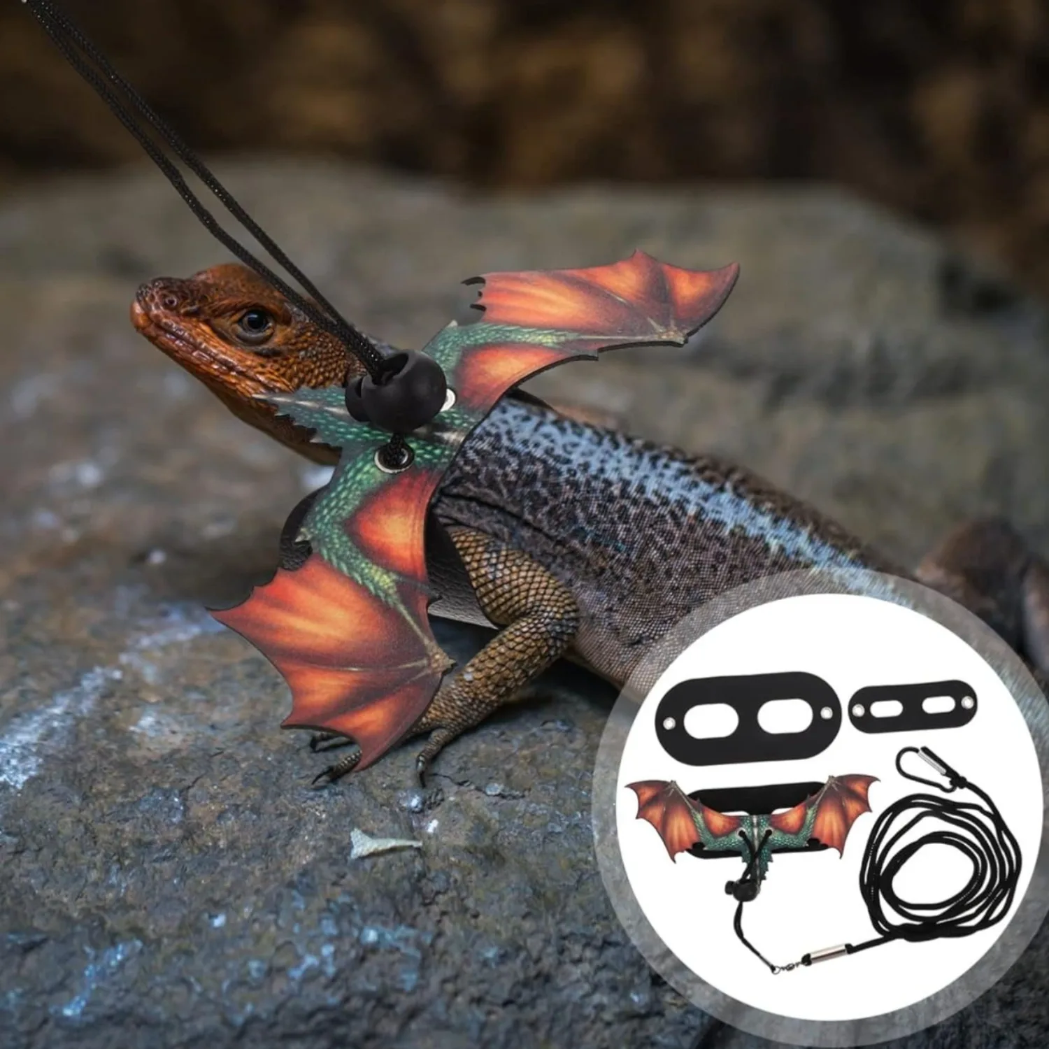 Arnés de correa de lagarto dragón barbudo, arnés ajustable de cuero fresco con ala de dinosaurio, arnés para reptiles, correa para lagarto dragón barbudo