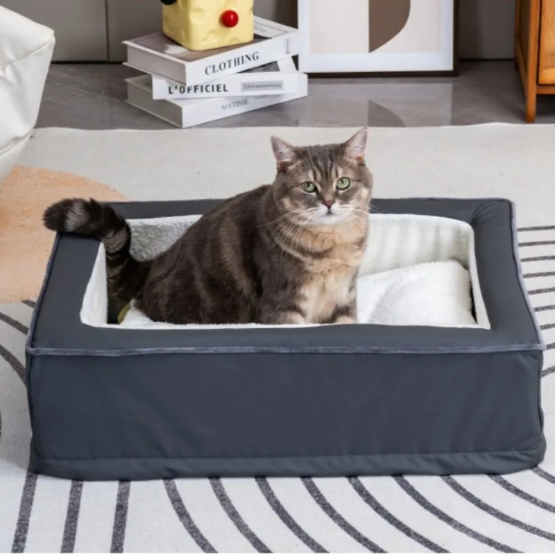 Cama cálida de invierno para gatos, cama de cuero impermeable antideslizante de forma cuadrada para perros y gatos, productos para suministros para mascotas, accesorios para el hogar - imagen 3