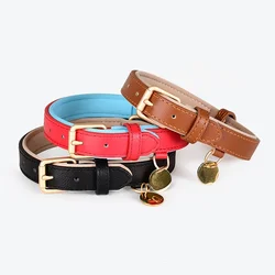 Collares de cuero genuino para perros, Collar clásico de cuero acolchado suave, Collar de perro transpirable elegante para perros pequeños, medianos y grandes