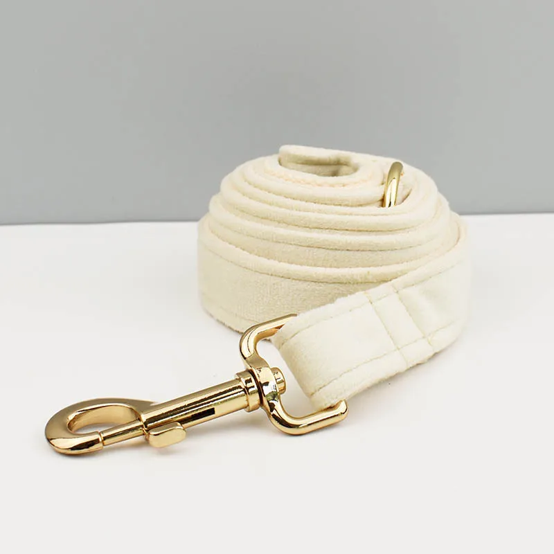 Collar y correa de terciopelo blanco lechoso para perros, placa de identificación grabada personalizada, suministros para mascotas, 14 - imagen 5