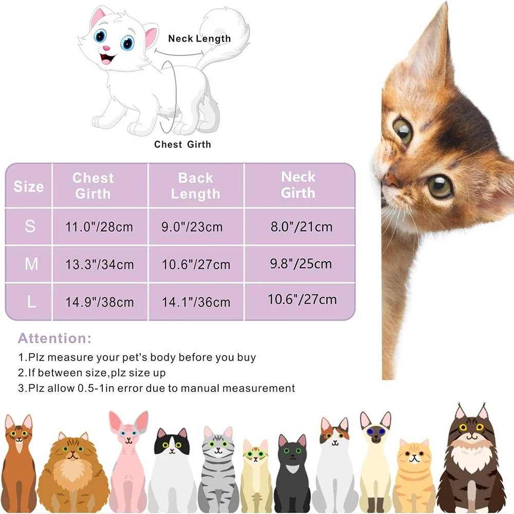 Traje de recuperación de gato para heridas abdominales o enfermedades de la piel, mono de gato sólido acogedor de algodón para después de la cirugía, ropa femenina para gatitos - imagen 2