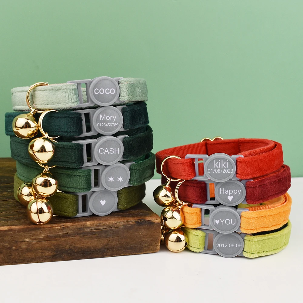 Collar de gato con lazo ajustable, collar de seguridad personalizado para mascotas, nombre personalizado, suave