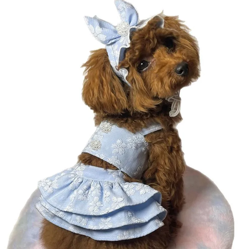 Ropa de primavera para mascotas, mono, vestido bordado de princesa para gatos, sombrero, cumpleaños, perro pequeño, oso de peluche, ropa para mascotas - imagen 5