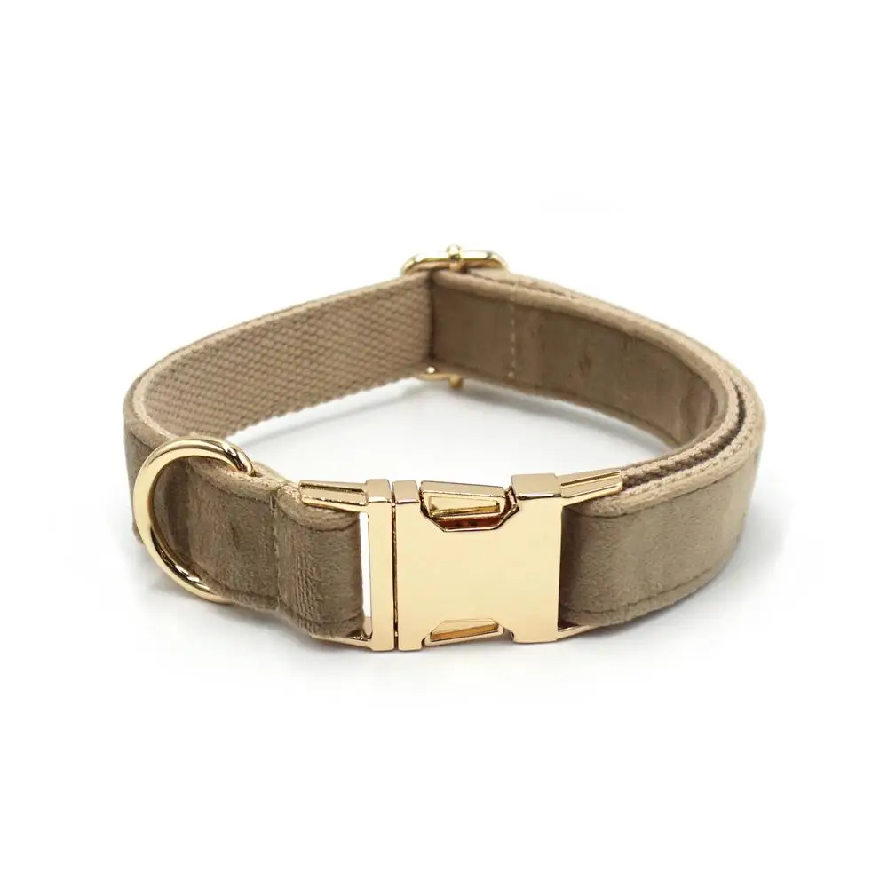 Collar de perro de terciopelo grueso de café personalizado con grabado gratis, collares para cachorros de mascotas con hebilla de Metal personalizados, correa a juego disponible - imagen 2