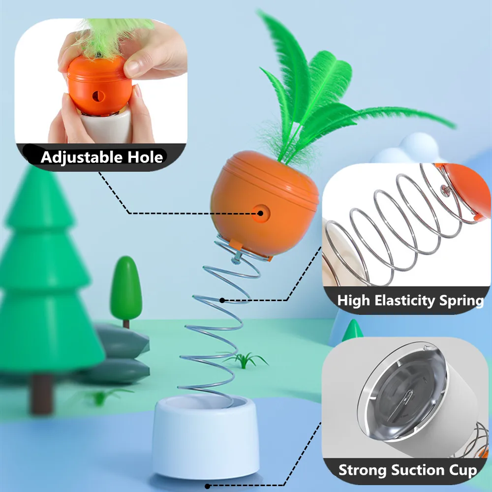 Juguete interactivo para gatos, juguetes de plumas con ventosa de campana, rompecabezas, vaso, alimentador de comida para mascotas, Primavera, zanahoria - imagen 2