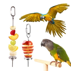Acero inoxidable para mascotas, loros, pájaros, frutas, tenedor, jaula para pájaros, soporte para alimentos, lanza de fruta, palo, carne, fruta, espeto de verduras, suministros para pájaros