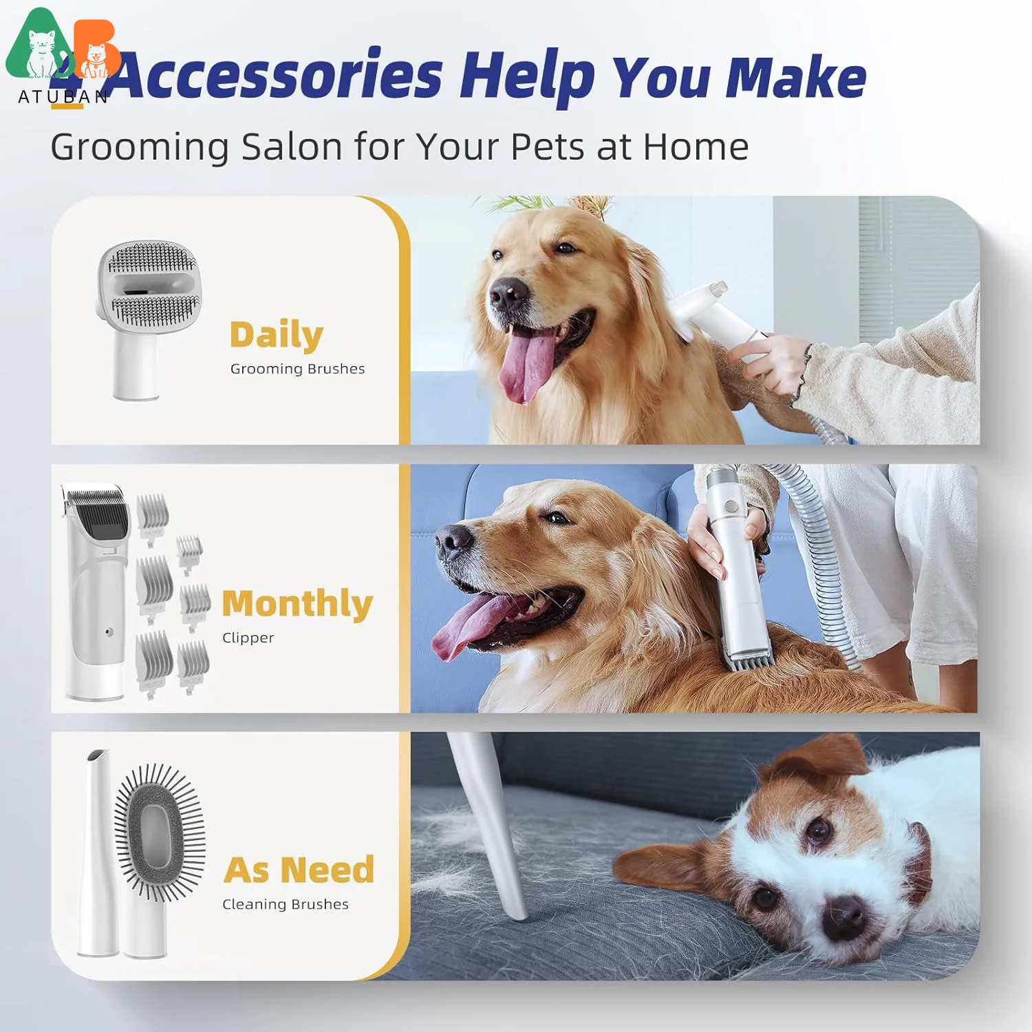 ATUBAN Kit de aseo para perros, aspiradora para el cuidado de mascotas, cortaúñas para perros, cepillo para quitar el cuidado de mascotas, herramienta de limpieza, aspiradora para gatos de bajo ruido para mascotas - imagen 5