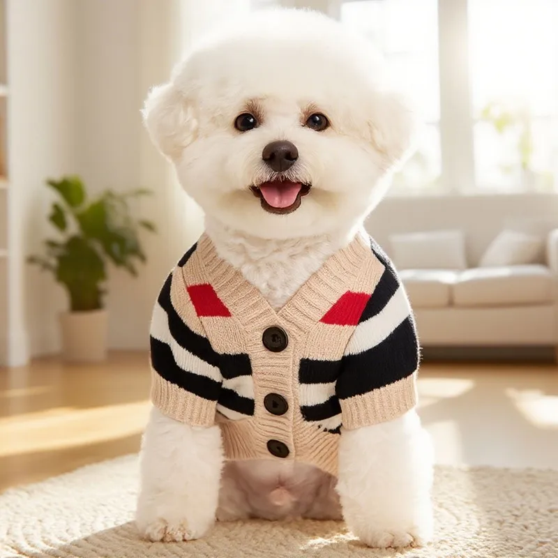 Suéter de moda para perros, ropa de invierno para perros, cárdigan suave a rayas para perros, abrigo, ropa para Chihuahua Bichon Frise, suéteres cálidos tejidos para mascotas