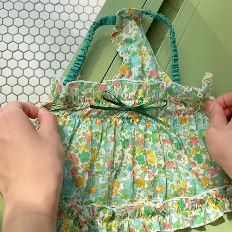 Ropa Floral verde para mascotas, ropa bonita con tirantes florales para campo de peluche, falda de verano, chaleco para cachorros Bichon Frise, ropa para perros y mujeres - imagen 4