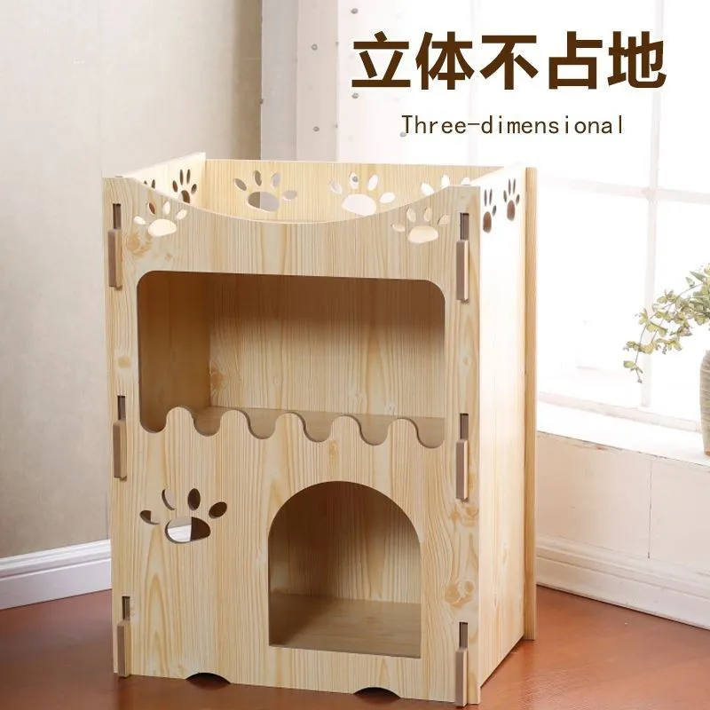Nido para gatos, casa para perros, marco de escalada de madera maciza para gatos, Villa para mascotas de doble capa, caja de madera, muebles para mascotas, perrera Universal en todas las estaciones - imagen 2