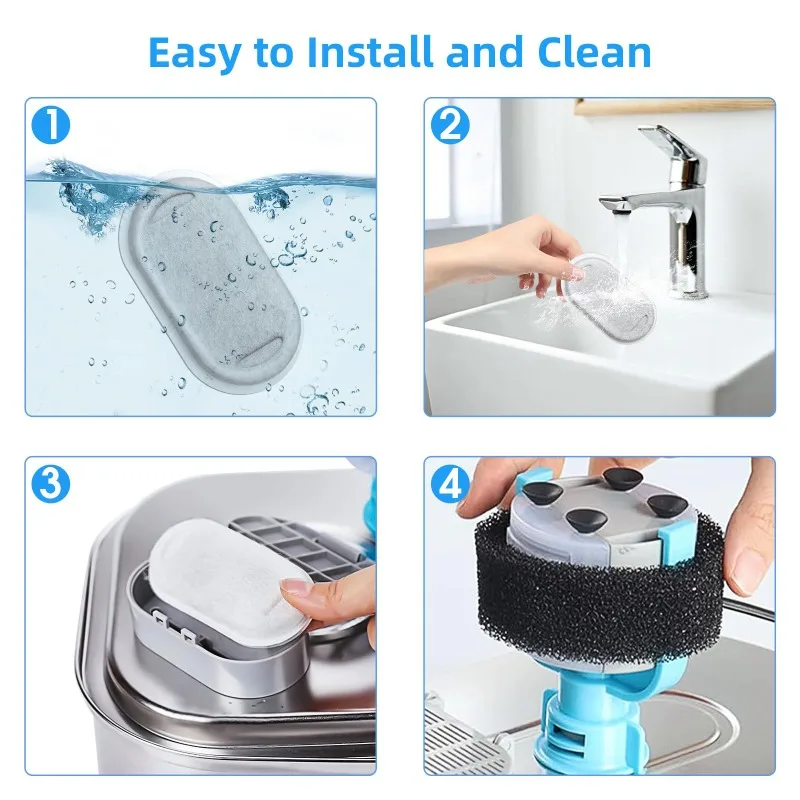 Paquete de 8 filtros de repuesto, juego de esponjas prefiltro para fuente de agua para mascotas de flujo de agua ajustable de acero inoxidable de 108/3,2l y 67oz/2l - imagen 4