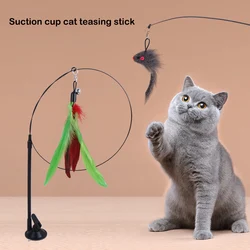 Juguete interactivo para gatos con ventosa, palo y campana de plumas