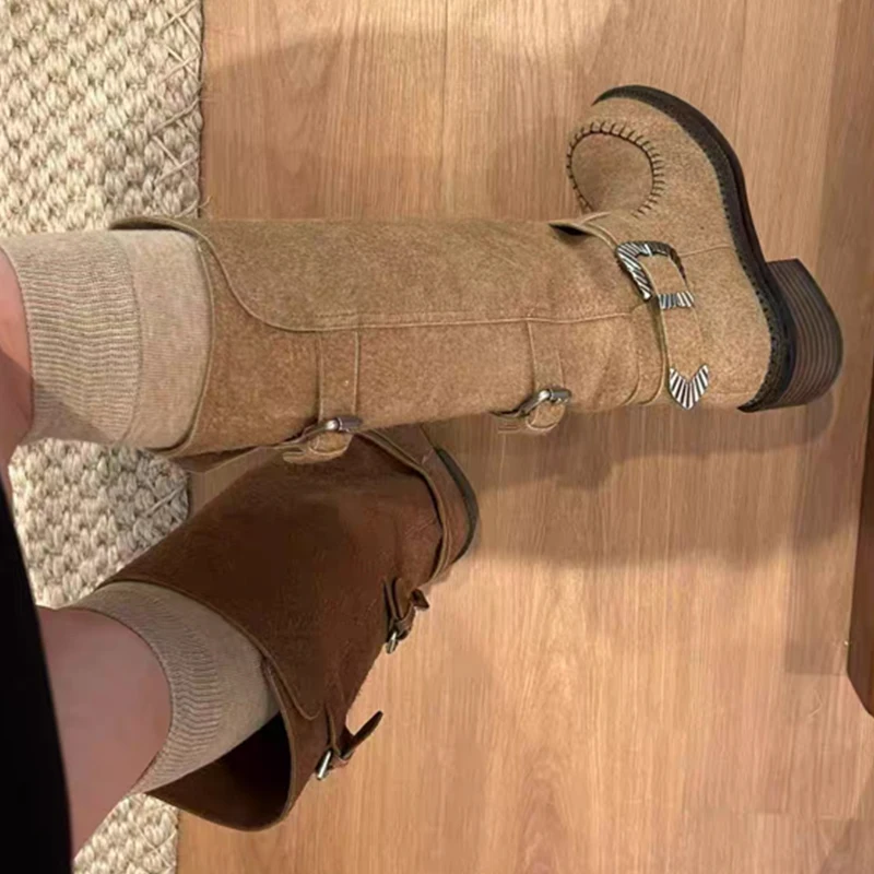 Botas Largas para Mujer, zapatos De tacón medio De diseñador, Botas Chelsea gruesas De invierno, Botas góticas para caminar, nueva tendencia, Botas para Mujer - imagen 2