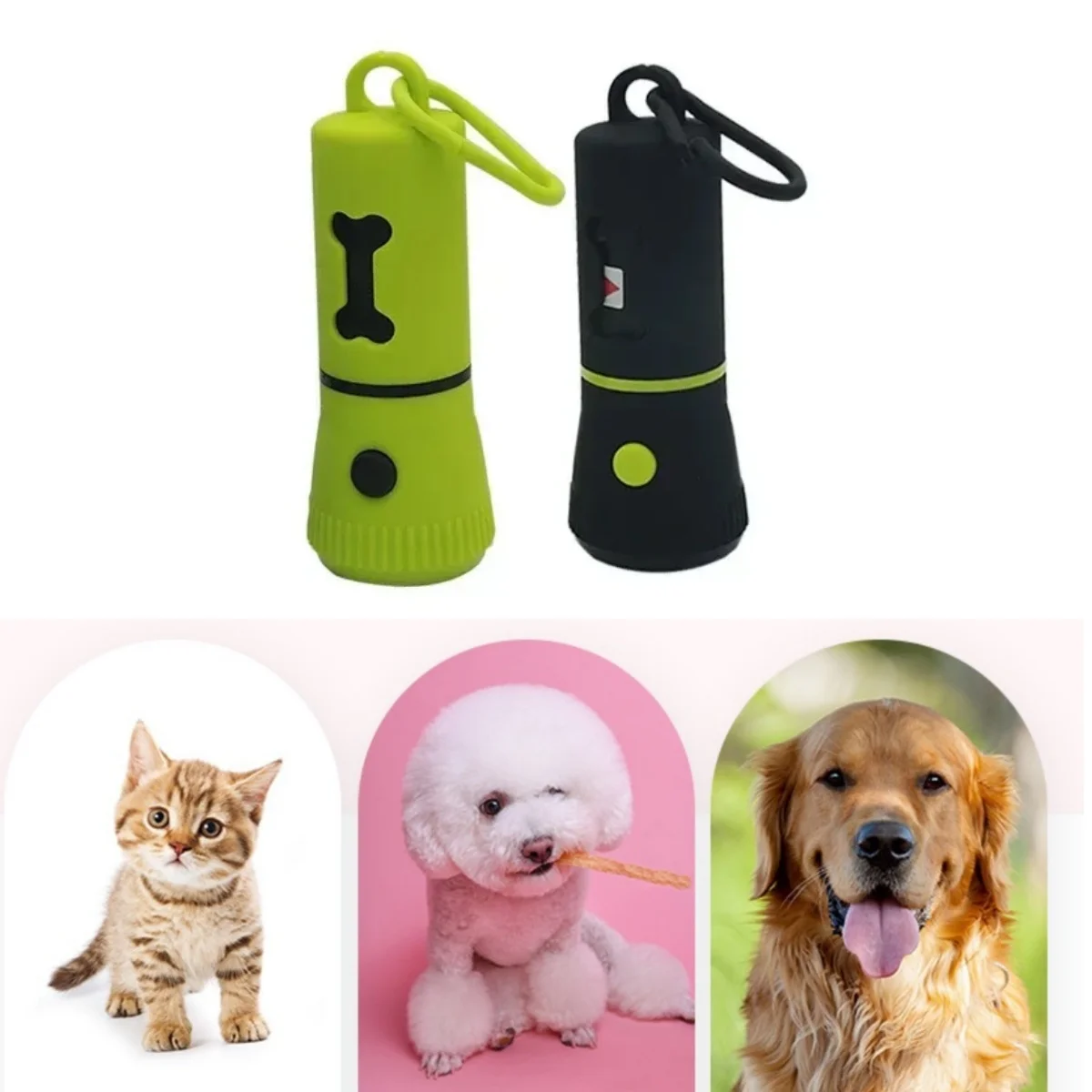 Nuevo y práctico dispensador de bolsas de basura para mascotas, soporte LED para bolsas de excrementos de perros con estuche portador de plástico ligero, bolsas para excrementos de residuos de perros y mascotas