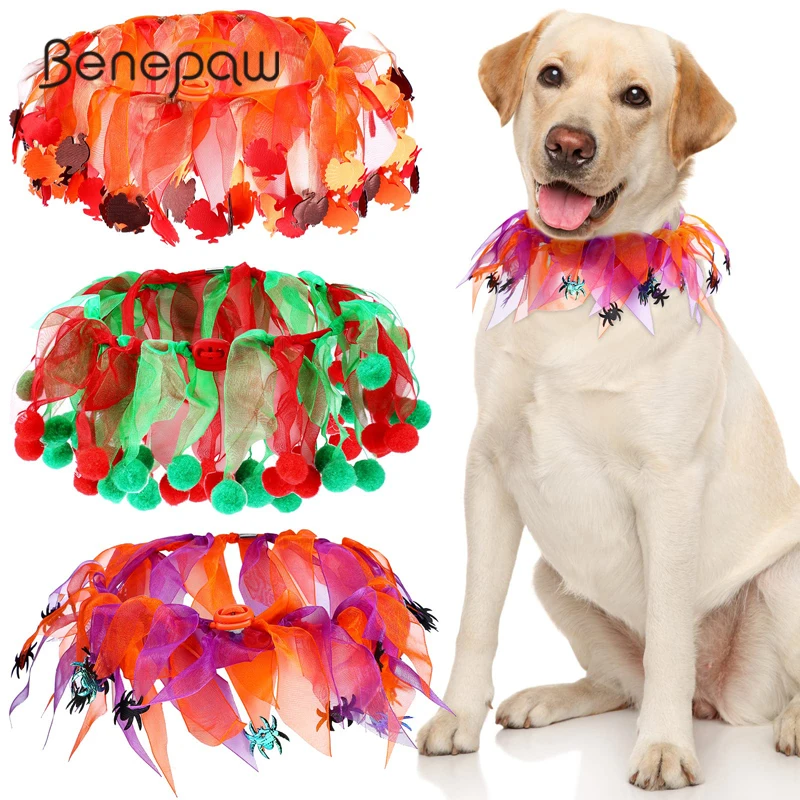 Benepaw collar gato perro Halloween colgante decorativo araña pavo volantes mascotas
