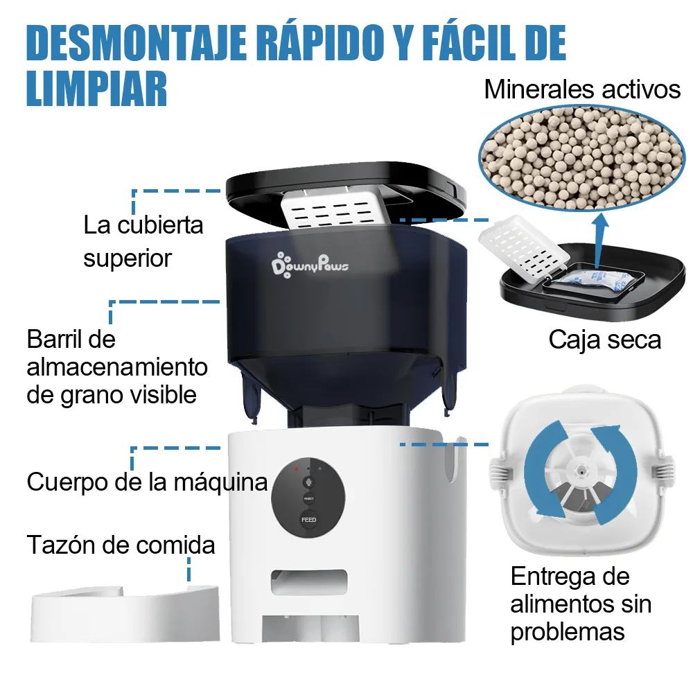 Alimentador automático para mascota, comedero lento de 4-6 l, para perros y gatos, dispensador de comida inteligente, WiFi y grabadora de voz, gran capacidad de sincronización - imagen 3