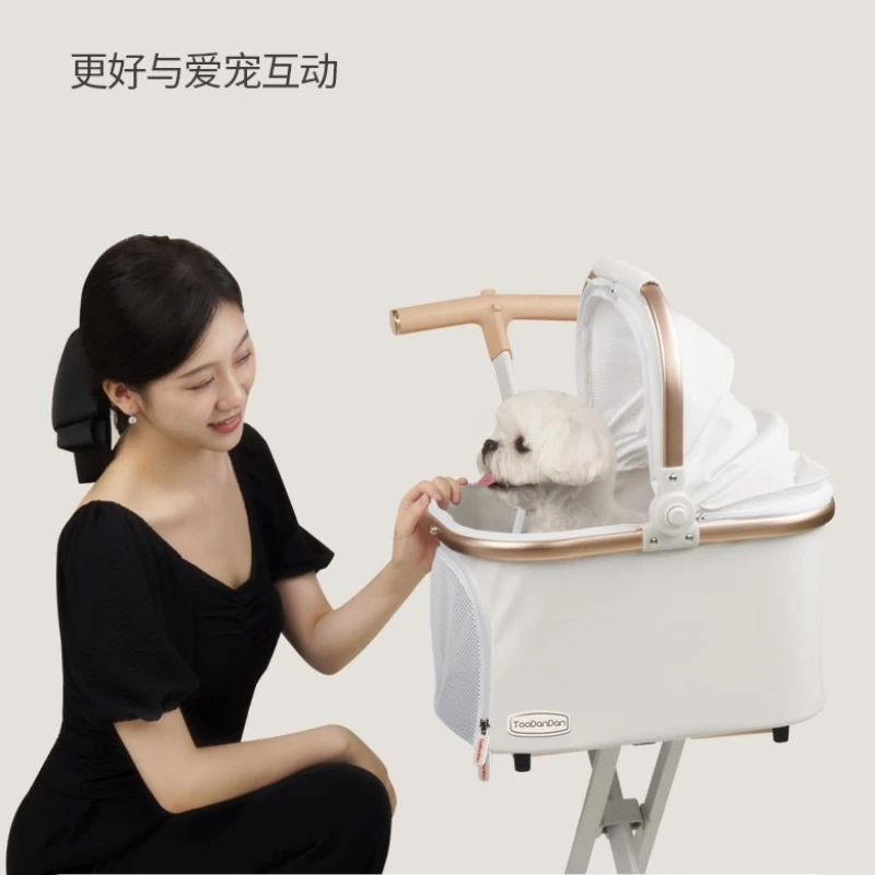 Carro para mascotas de cuero PU, carrito para perros separado, cochecitos para gatos al aire libre - imagen 3