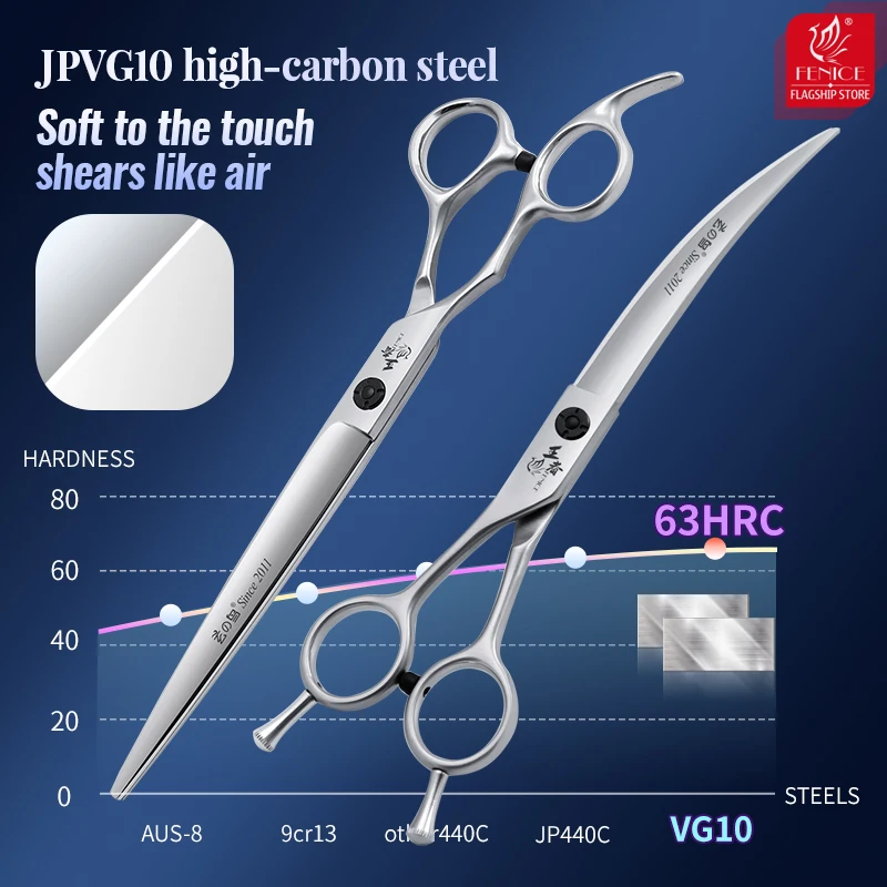 Fenice-Tijeras profesionales JP VG10 de acero para mano izquierda, accesorio supercurvado, 38 °, recta, para aseo de perros y mascotas, 7/7 pulgadas - imagen 5