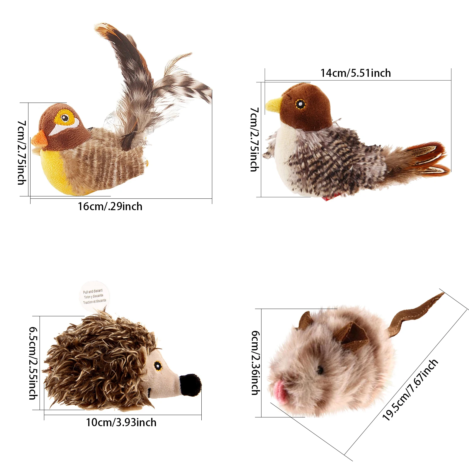 Juguete de pájaro con sonido GiGwi, pájaro marrón, erizo, ratón, juguetes de plumas para gatos, juguetes interactivos de plumas para gatos con sonidos