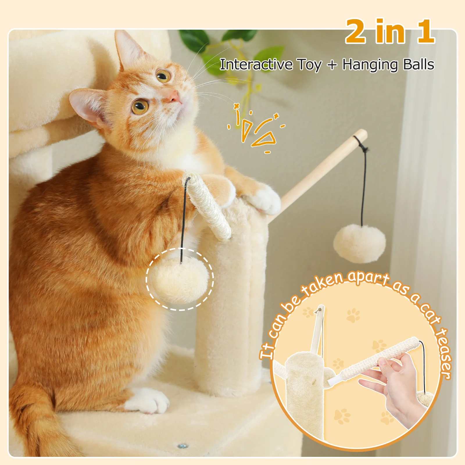 Árbol rascador multinivel para gatos con sisal, hamaca y condominio - imagen 2
