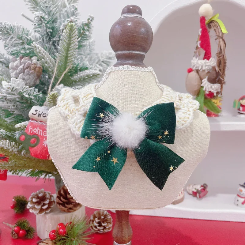 Pajarita navideña para mascotas, bufanda con bola de piel, Collar de corbata de Año Nuevo para perros y gatos, accesorio de toalla para babas para mascotas, accesorios para perros pequeños - imagen 4
