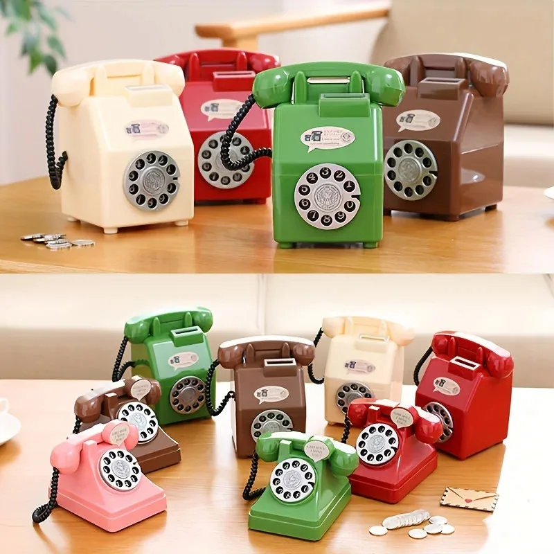 Alcancía de teléfono Vintage de gran capacidad, banco de ahorro creativo de plástico decorativo plateado para decoración del hogar, 1 unidad