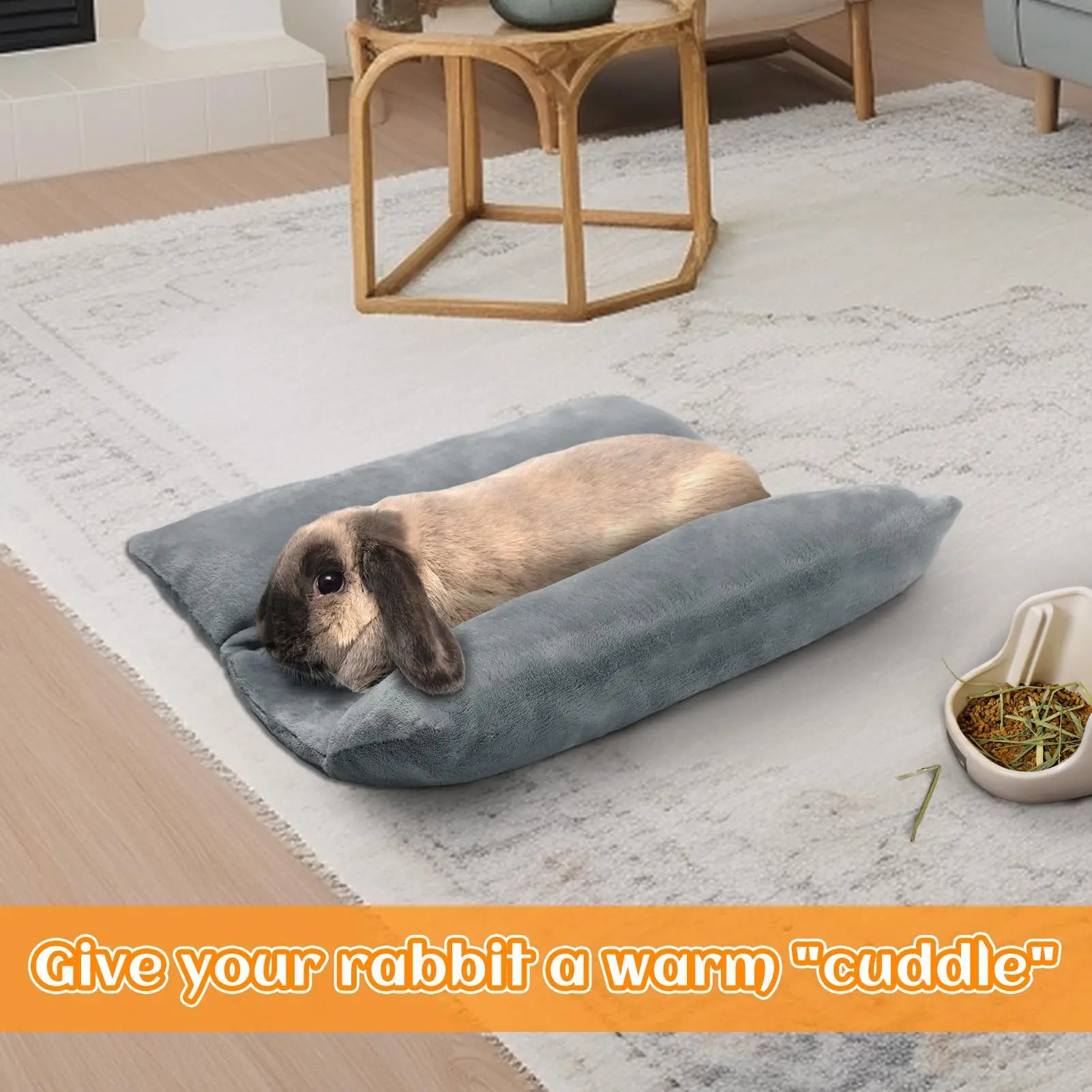 Cama de conejo gruesa y suave, cama cóncava de conejito, cojín para abrazar, estera de felpa con almohadas de tumbona de algodón, estera pequeña para mascotas para dormir