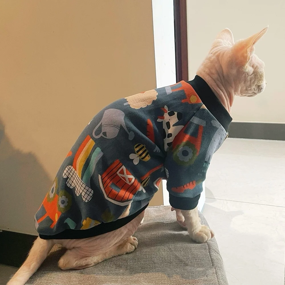 Sphynx Cat Cotton Cartoon Dinosaur Sudadera Camiseta de manga larga para gato sin pelo Abrigo de primavera rojo Ropa de estar por casa gris para gatitos - imagen 4