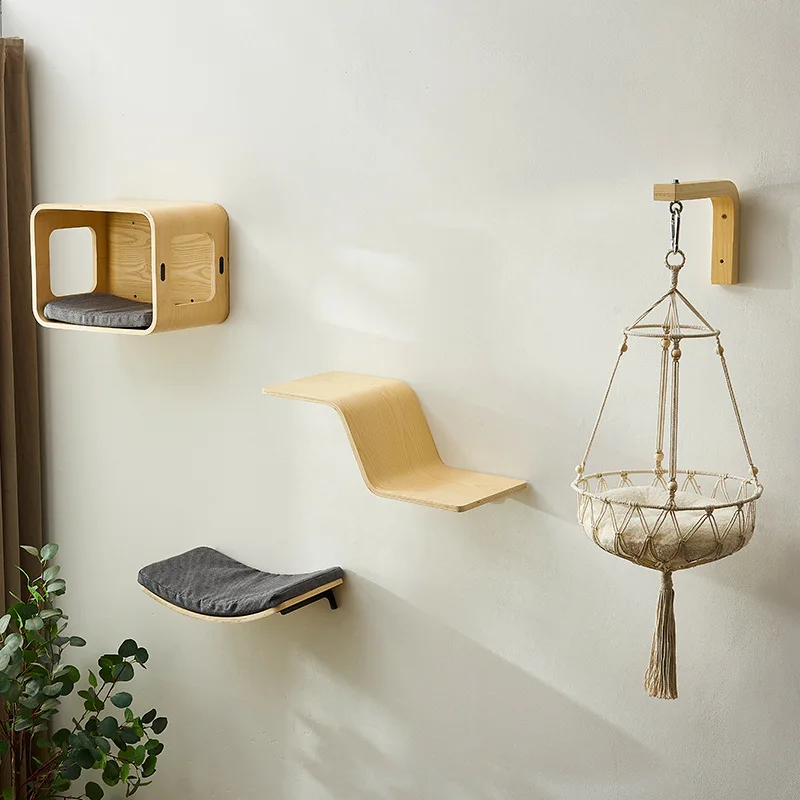 Estante para cama de gato de madera maciza, tablero rascador, juguetes, marco de escalada para gatos montado en la pared, productos de muebles para el hogar, accesorios de adornos - imagen 3