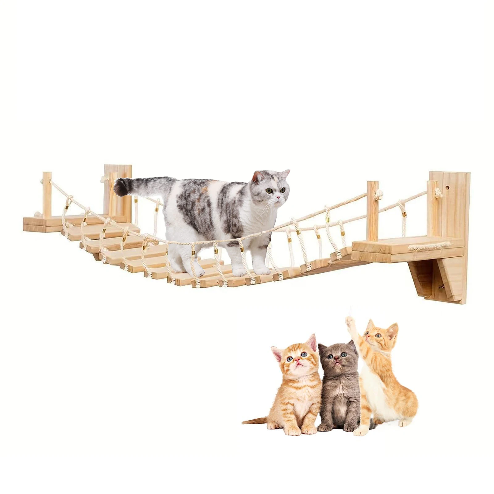 Escalera de puente para gatos de 100cm de largo para gatos de interior, escalones de escalada montados en la pared, estante, muebles de madera para accesorios para gatos